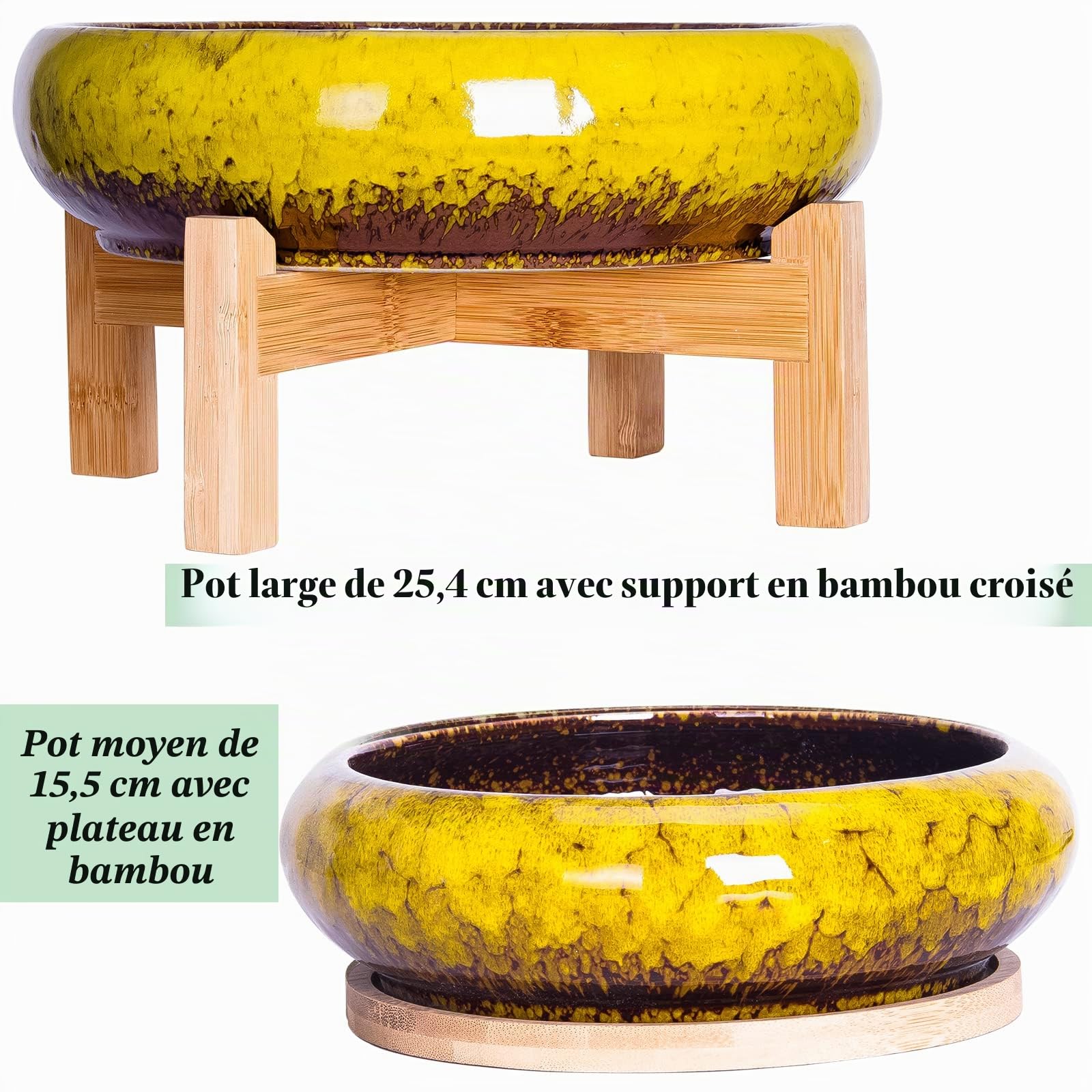 ARTKETTY Lot de 2 Pots de Fleurs d'intérieur en céramique pour Plantes succulentes colorées - 18,5/25 cm - pour Plantes succulentes - pour Cactus et Jardin