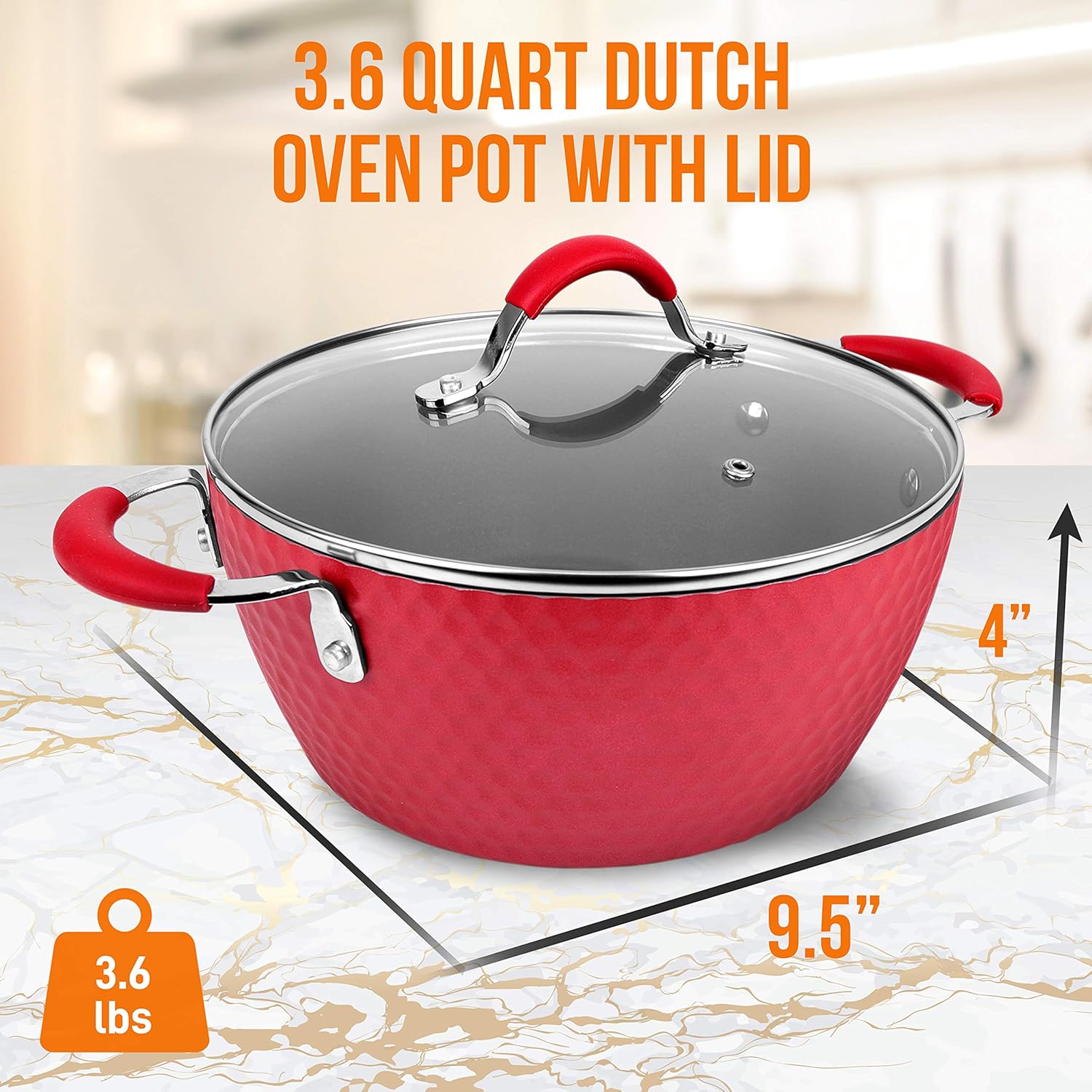 NutriChef Durable Non-Stick Dutch Oven Pot - High-Qualified Kitchen Cookware with See-Through Tempered Glass Lids, 3.6 Quarts, Works with Model: NCCW11RDD, One size, Red - NutriChef PRTNCCW11RDDDOP