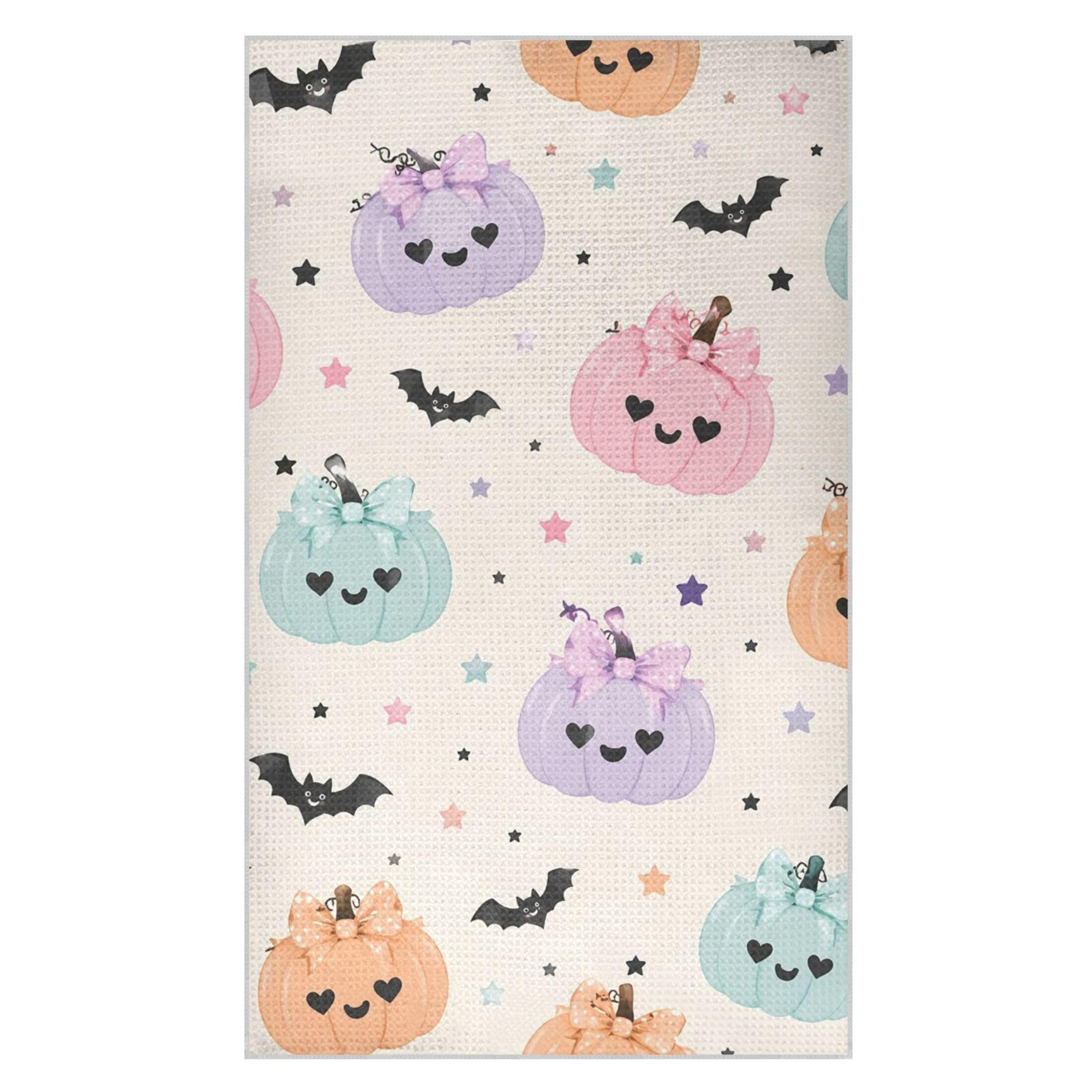 Kutsu Pumpkins Bats Waffle Weave Kitchen Towels Absorbent Quick Drying Dish Towels for Kitchen, Decorative Tea Towel, 18x30 in