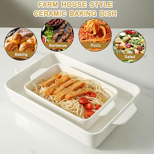 Miniatura 4 de Howise Plato de cerámica para hornear con asas, sartén grande de 13 x 9 pulgadas y molde para hornear medio, juego de utensilios de porcelana para