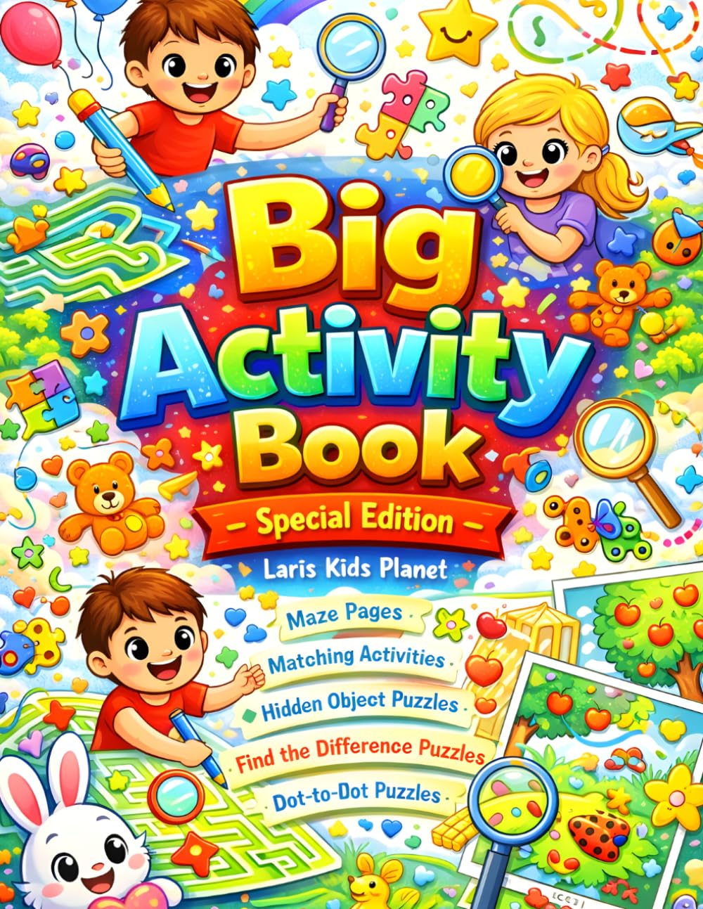 Big Activity Book for Kids Ages 3–8: Dot-to-Dot, Find the Difference, Hidden Objects, Matching, and Maze Puzzles for Boys and Girls