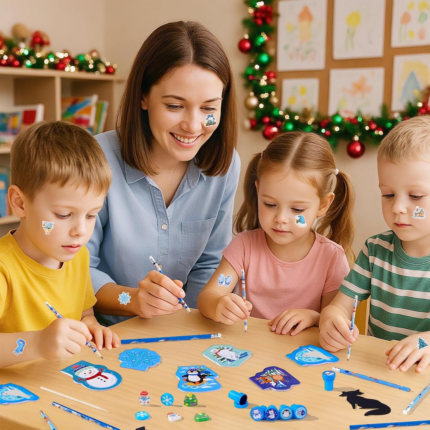 Vanblue 218pcs Winter Christmas Party Favors Stationery Set for Kids Winter Polar Animal Party Supplies Exchange Gifts Class Reward for Classroom Students Gift Christmas Stocking Stuffers for Kids - Image 5