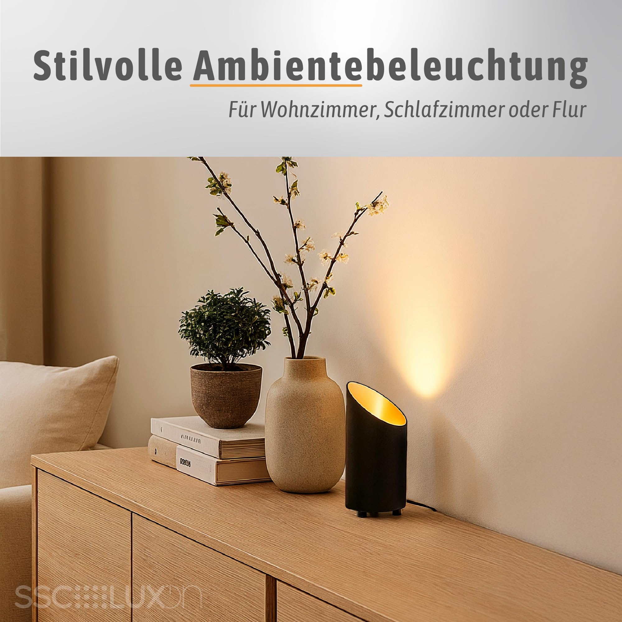 SSC-LUXon 2x AUREVA Wohnzimmerlampe Uplight – Smart WLAN GU10 5W Birne steuerbar per App Alexa Google – Tischleuchte & Bodenlampe