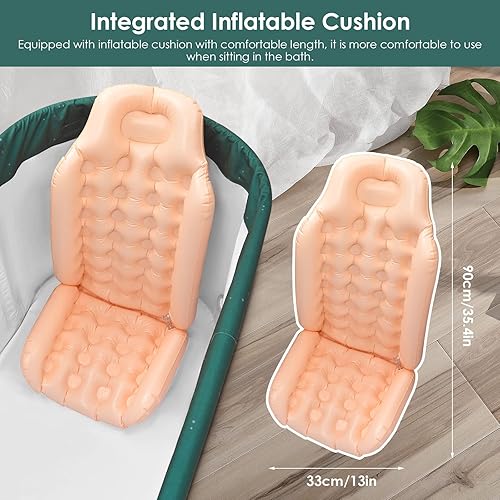 Miniatura 6 de MATHOWAL Bañera portátil, bañera plegable, bañera para adultos, bañera con cojín de relleno de agua y respaldo, adecuada para baño de agua caliente