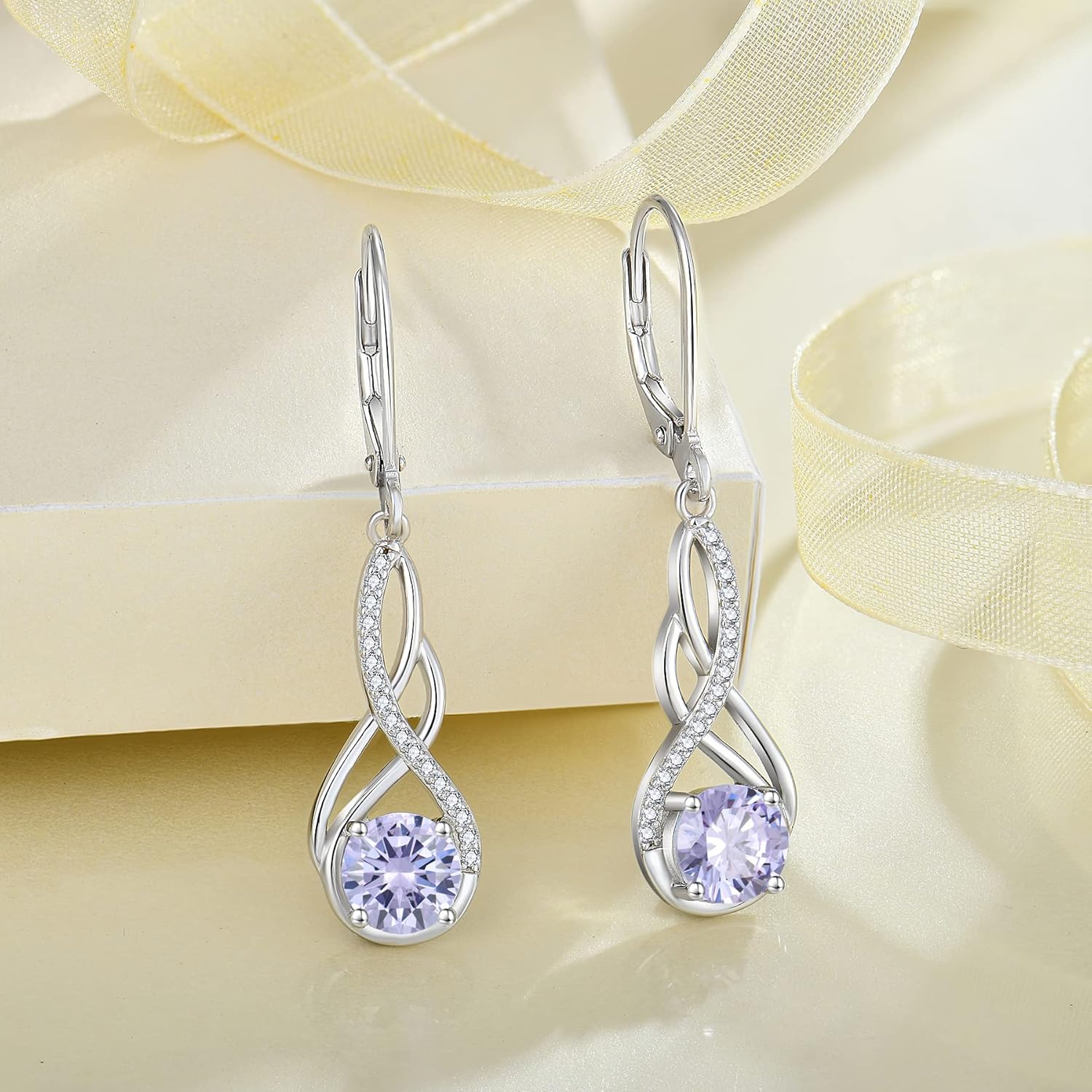 Infinity Leverback Dangle Drop Earrings for Women 925 Sterling Silver Birthstone Earrings Gemstone Jewelry Gifts for Women Wife Girlfriend Mother Daughter Her - Image 4