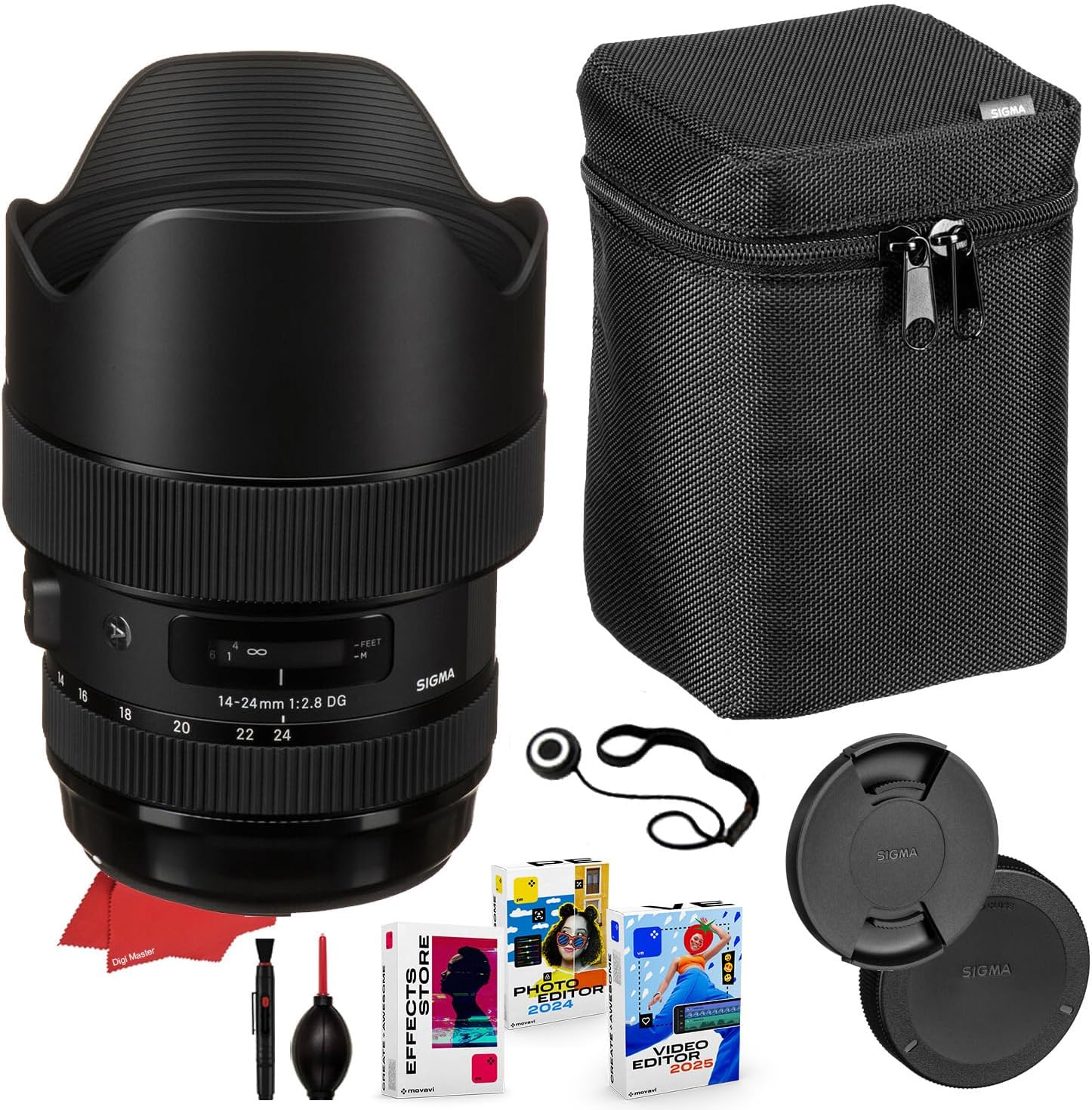 Sigma 14-24mm f/2.8 DG HSM Art Lens for Canon EF Mount Bundle + Accessory Package Including Photo/Video Editing Software, Lens Cap Keeper, Pen, Blower and Cloth