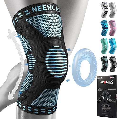 Miniatura 9 de NEENCA Rodillera para dolor de rodilla, soporte de rodilla de compresión con correa de tendón rotuliano y almohadillas de gel, estabilizadores Negro