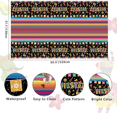 Miniatura 7 de Paquete de 4 manteles de fiesta mexicana con estampado de Cinco de Mayo, mantel de fiesta de noche de taco, mantel con temática mexicana,