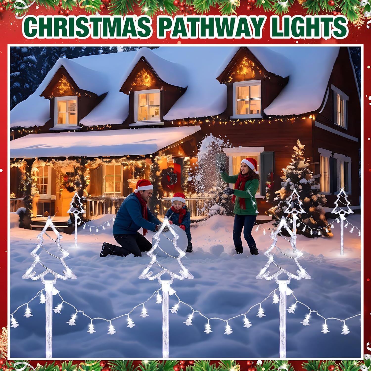 VIHOSE 10 Pcs Plug in Christmas Pathway Lights Outdoor Decorations 8 Modes Christmas Tree Stake Lights Waterproof LED Garden Decorations for Walkway Yard Lawn Porch Holiday Decor (Cool White)