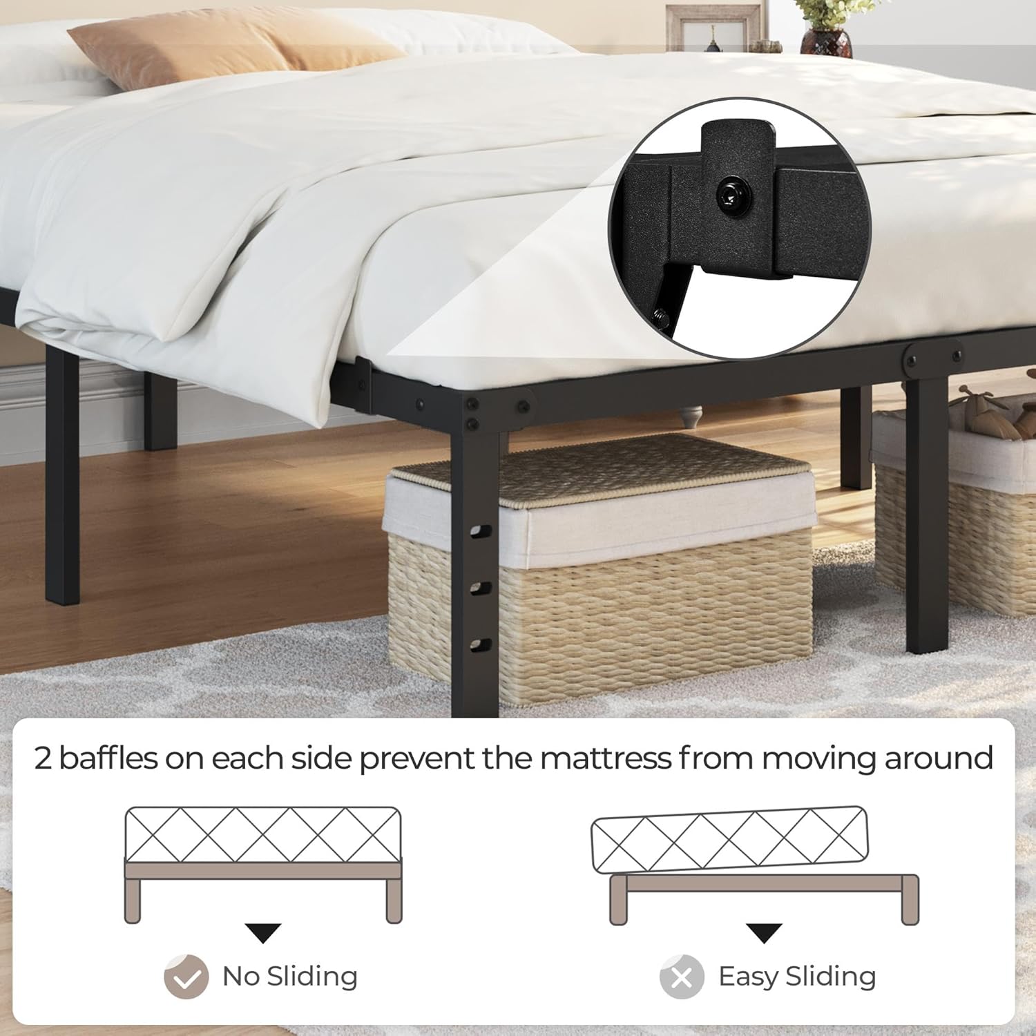 Yaheetech 14 Inch Tall Metal Bed Frame Full Platform Bed Frame with Storage Space,Sturdy Slat Support,Easy Assembly,No Box Spring Needed,Black