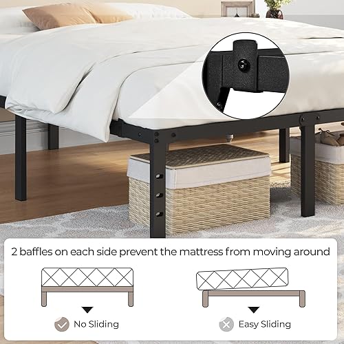 Miniatura 7 de Yaheetech Base de cama de tamaño matrimonial de 14 pulgadas, plataforma de metal duradera con soporte de acero resistente, base de colchón