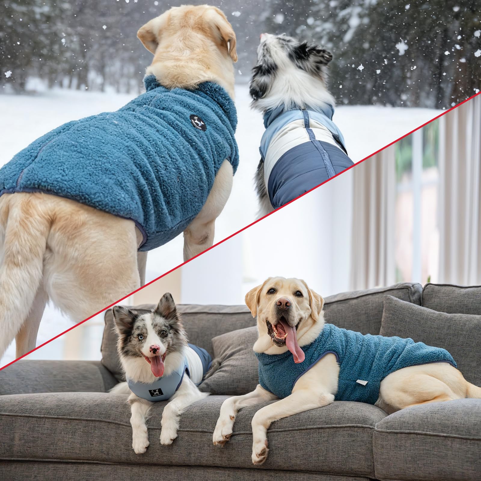 Arblina Hundemantel, Wasserdichter Wintermantel Hund mit Fleece-Futterung für Mittelgroße & Große Hunde, Zweiseitig Tragbarer Winterjacke Hund mit ReißVerschluss, Blau, XL