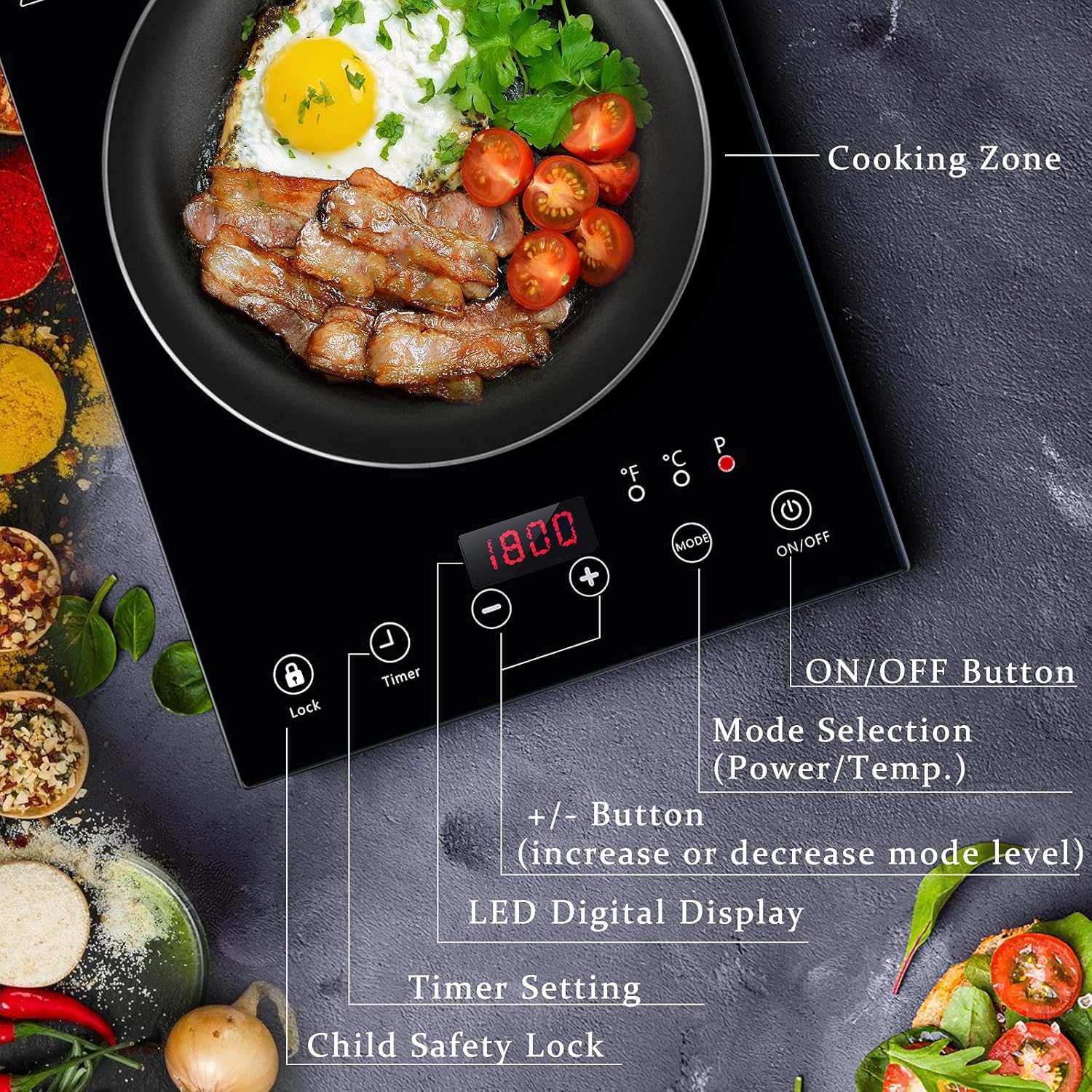Buy Portable Induction Cooktop, KXITGSIMRE 1800W Electric Induction Burner Cooktop with Child