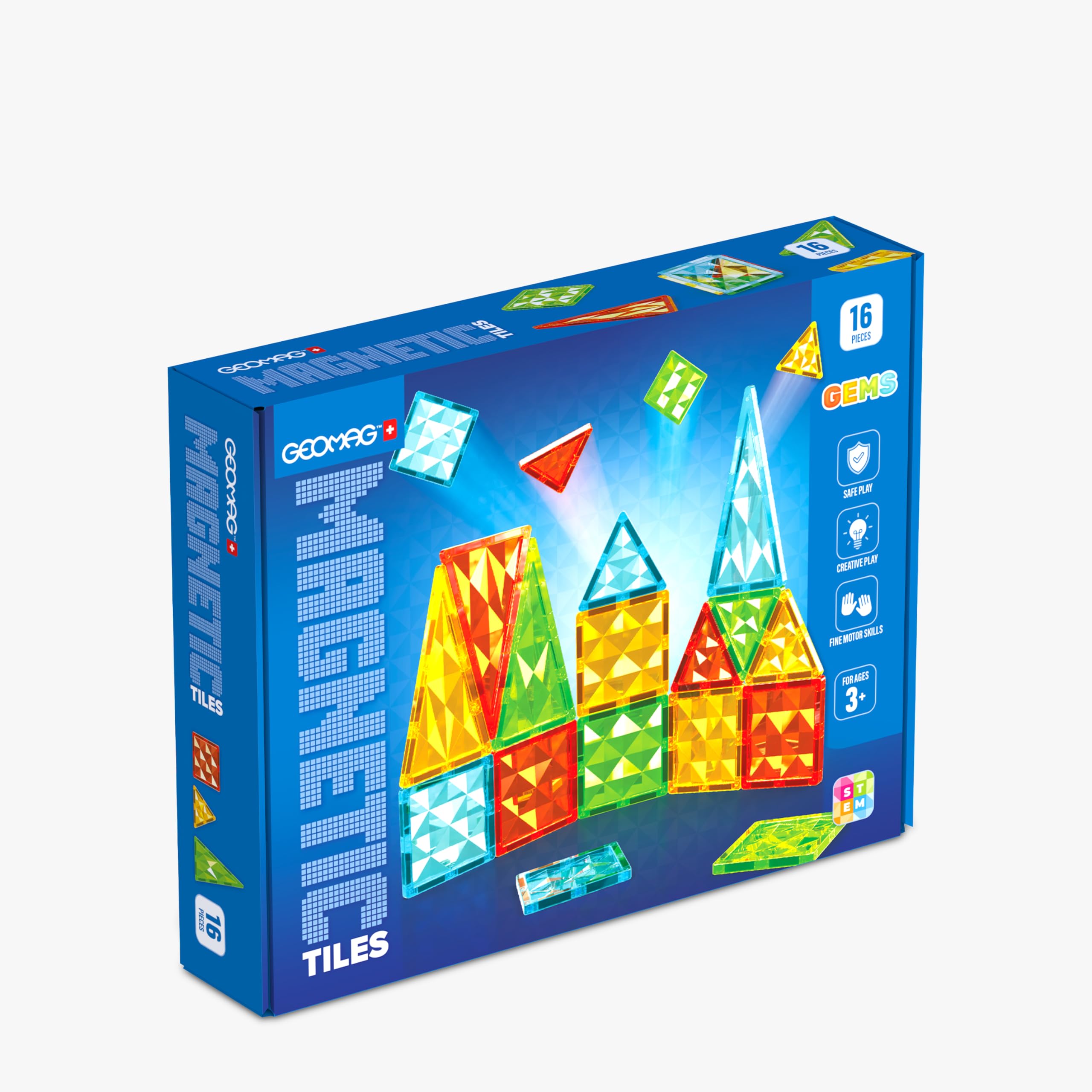 Geomag Magnetic Tiles Gems 16, Rainbow, 16 piezas