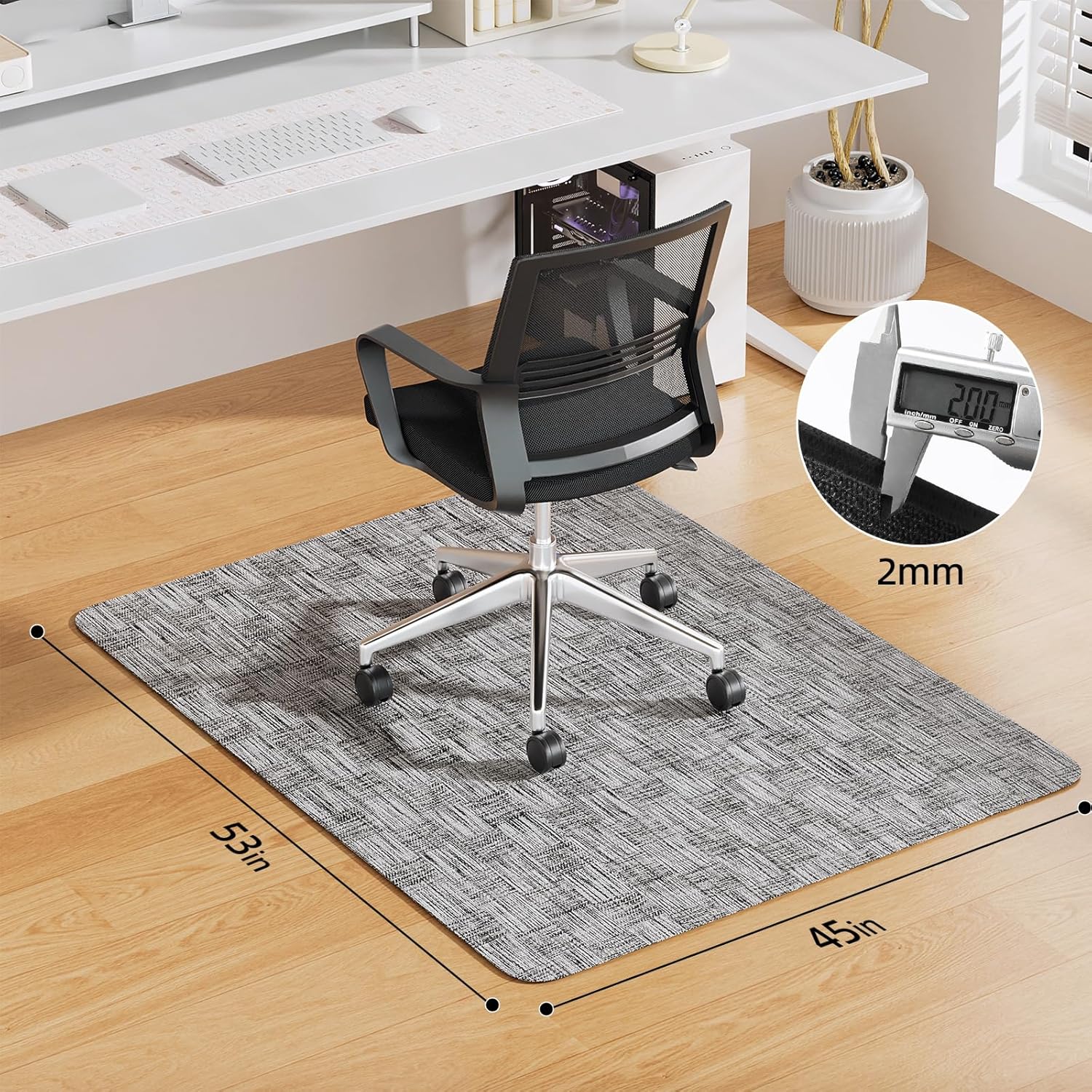 Yecaye Office Chair Mat for Hardwood Floor,45" x 53" Under Computer Desk Floor Protects for Rolling Chair,Non Slip PVC Woven Gaming Chair Mat,Not for Carpet (Lightgrey, 45" x 53")
