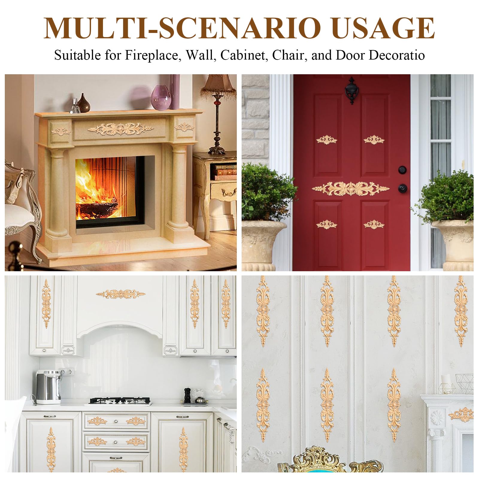 Supkiir 16Pcs Wood Appliques, Carved Unpainted DIY Decorative Wooden Applique Trim Decal Wood Embellishments for Furniture Cabinet Dresser Bed Wall 2 Sizes