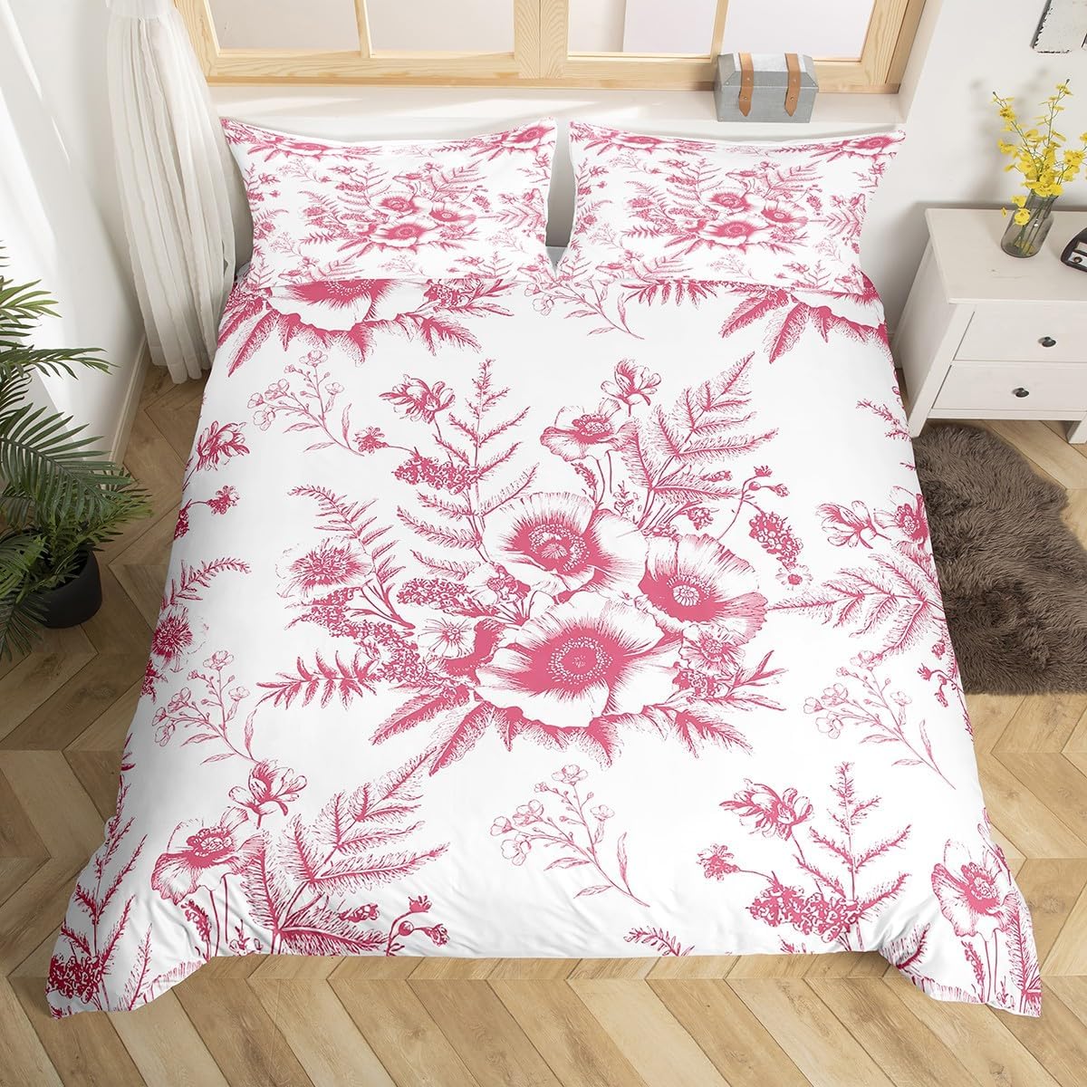 jejeloiu Kids Floral Bedding Set Blue and White Flowers Duvet Cover Toddler Size for Boys Girls Bedroom Decor Botanical Comforter Cover Natural Scenery with 1 Pillow Case,NO Comforter