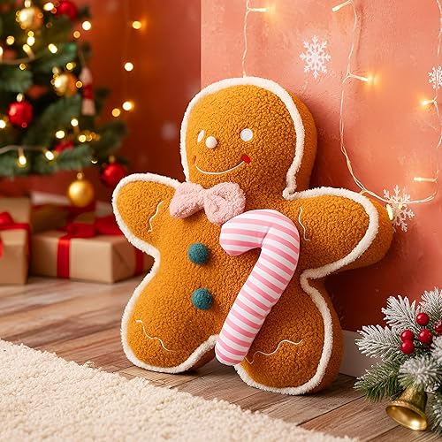 Miniatura 9 de Liliful Juguete de peluche de Navidad de 16 pulgadas, juguete de hombre de jengibre suave y estético, almohada de hombre de jengibre para decoración