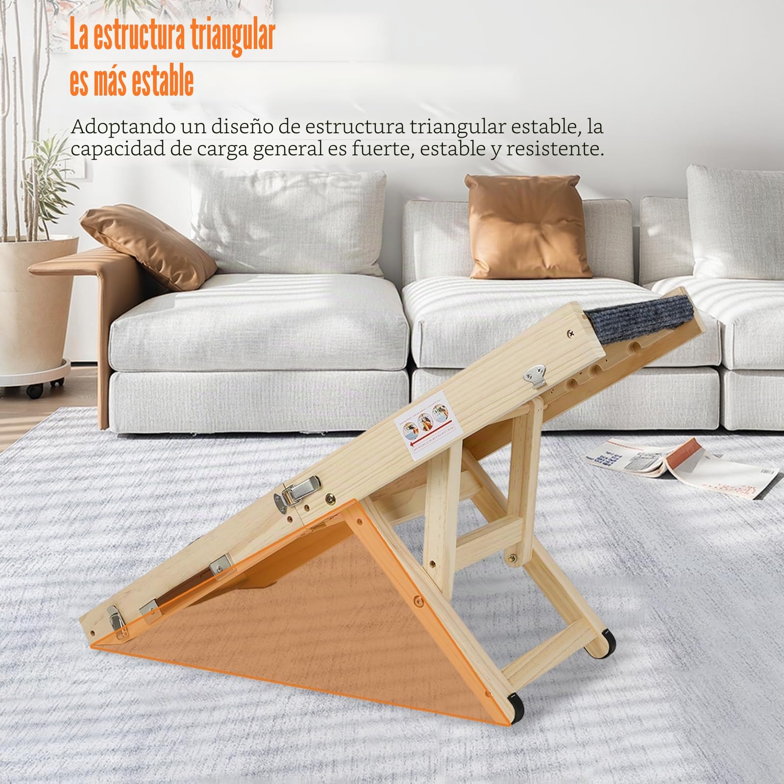 Rampa para perros, escalera de madera para perros pequeños y ancianos, ajustable 20-45 cm, con alfombrilla tritt antideslizante, rampa para mascotas, plegable, portátil, para cama o sofá/coche