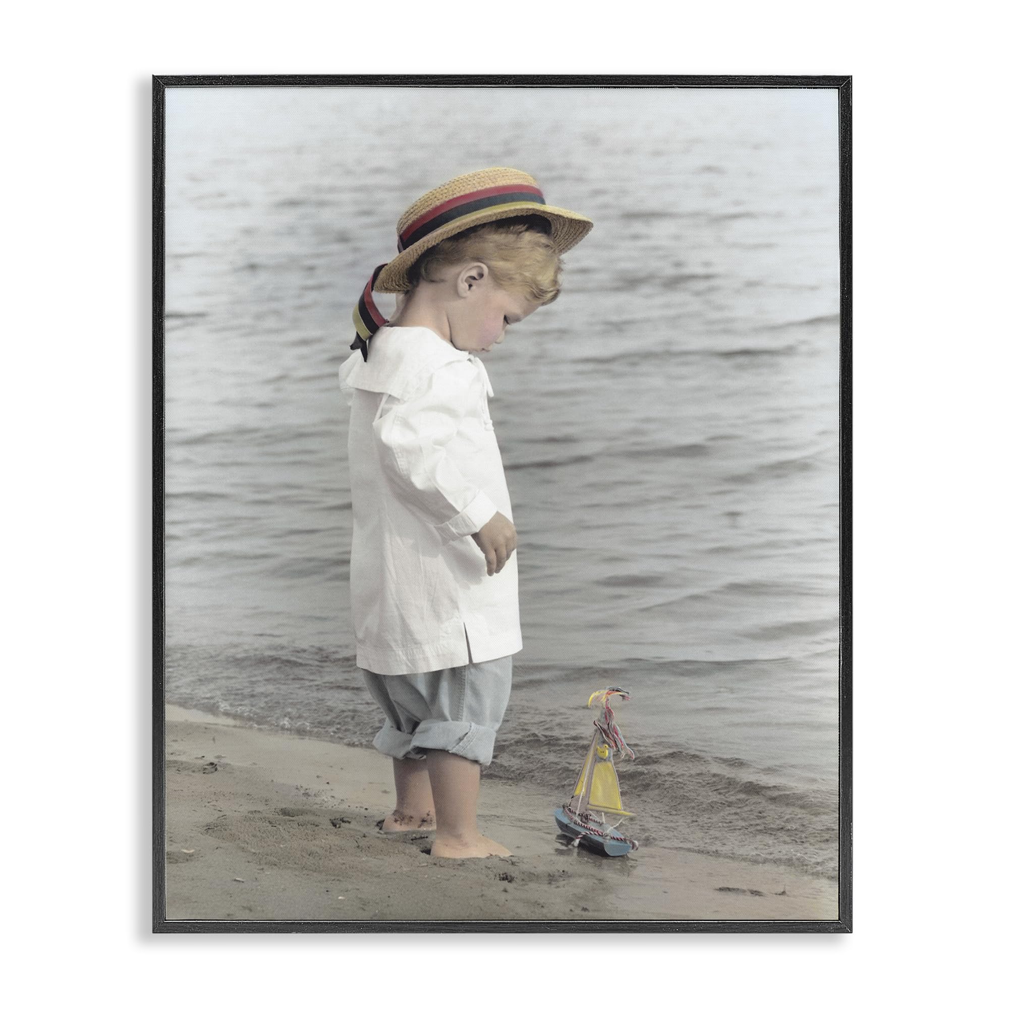 Stupell Industries Midnight Black (Textured) 'Child On Beach Shore'| Framed Giclee Art