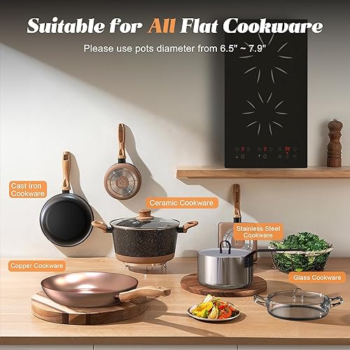 Miniatura 6 de 2 Burner Electric Cooktop - 2000W 12 Inch Electric Stove Top Built-in & Countertop, 110V Portable Two Burner Electrical Cook Top with Safety Lock,