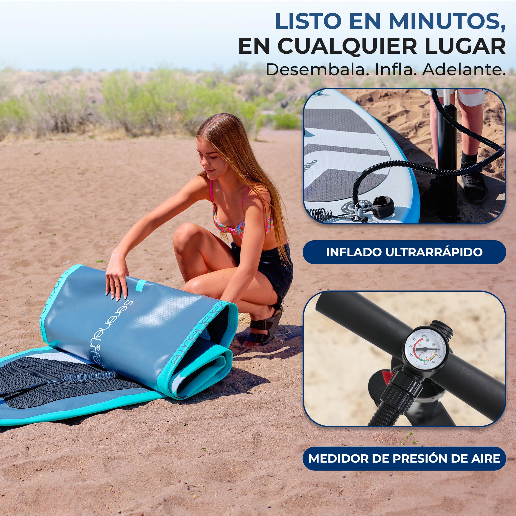 SereneLife Tabla Paddle Surf Inflable para Niños 2.36m, Sup con Bomba, Remo Ajustable, Mochila, Diseño Estable de 76cm y Almohadilla EVA Antideslizante, Apto para 5+ años, Capacidad 90.72kg