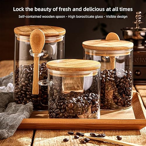 Miniatura 6 de MANMAOHE 3 tarros de vidrio herméticos de 15 onzas con tapas y cucharas, pequeños tarros de vidrio para almacenamiento de alimentos, recipientes de
