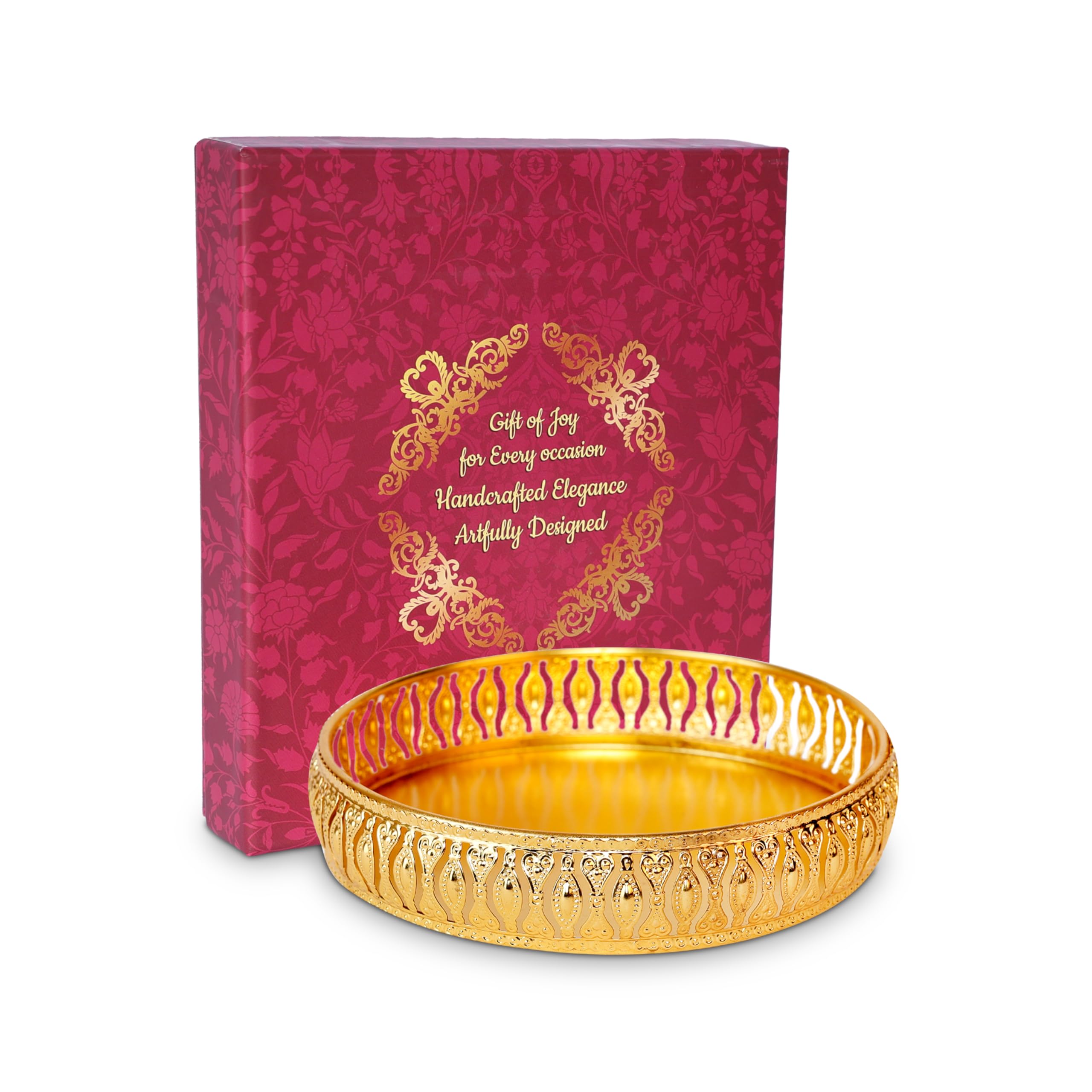 Traditional Metal Diya Tray and Bowl Set | Decorative Diwali Pooja Thali Combo | Handcrafted Festival Diya Gift Set & Bowls for Home Décor, & Wedding Gifting (Round Gold Tray 6 Inch)-image-49