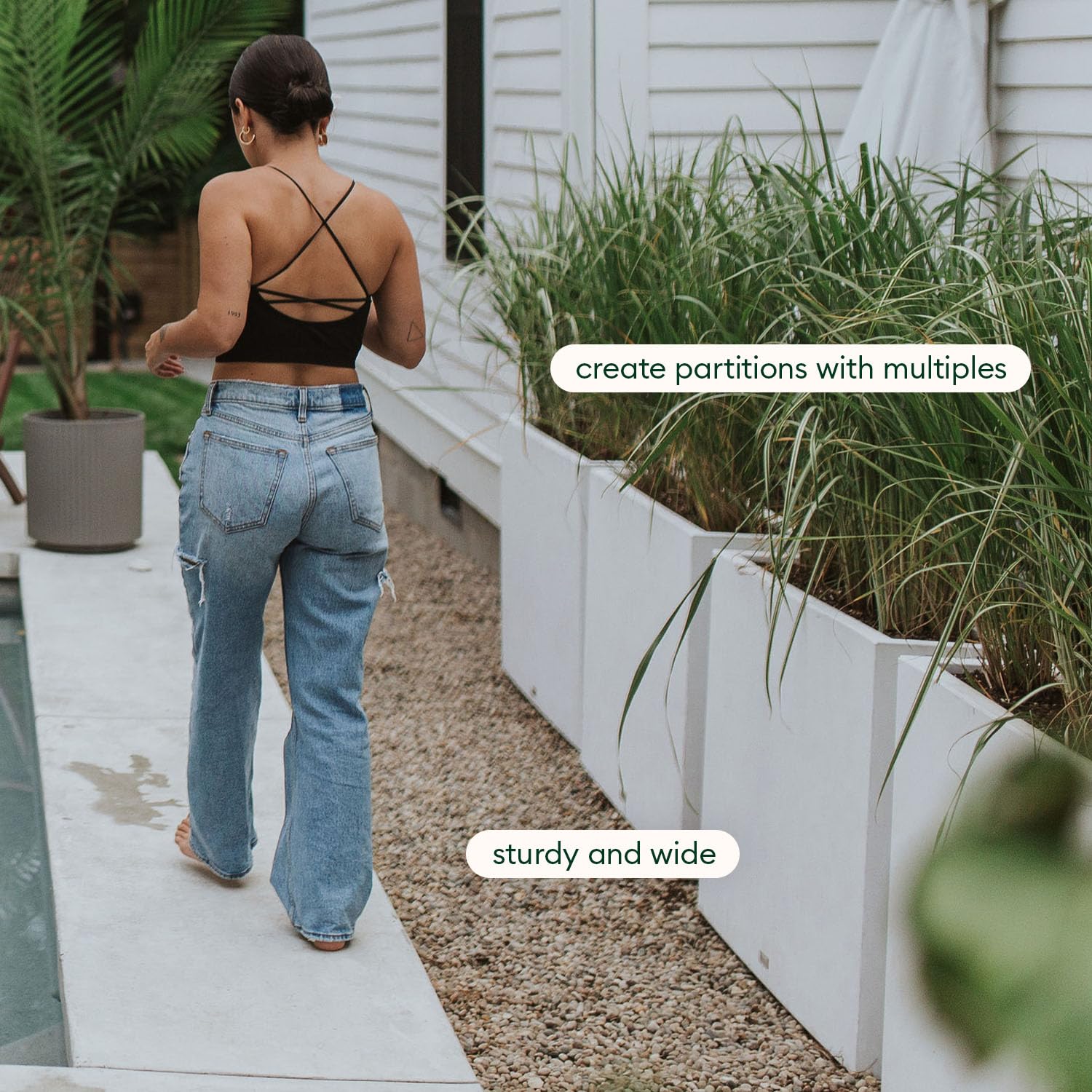 Veradek Block Series Span Plastic Planter - Tall Rectangular Planter for Indoor or Outdoor Patio/Porch | Durable All-Weather with Removable Insert Bucket | Modern Design for Plants, Flowers, Garden: White Medium