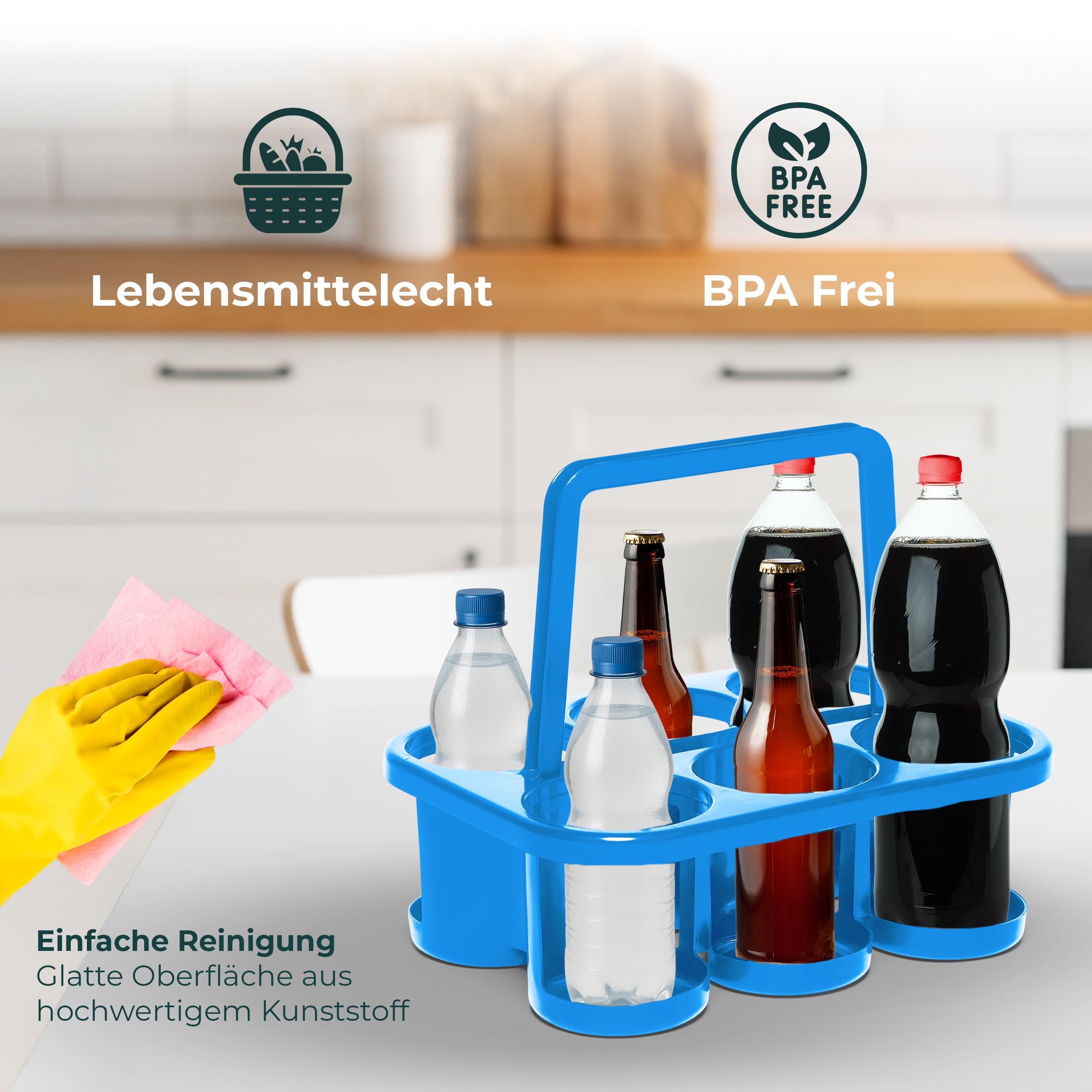 Novaliv 2 x flessendrager voor 12 flessen, stabiele grip, kunststof drinkmand, stapelbaar, 32 x 23 x 28 cm, blauw, zilver, ideaal voor keuken en kelder, drankmand, bierdrager, drankdrager