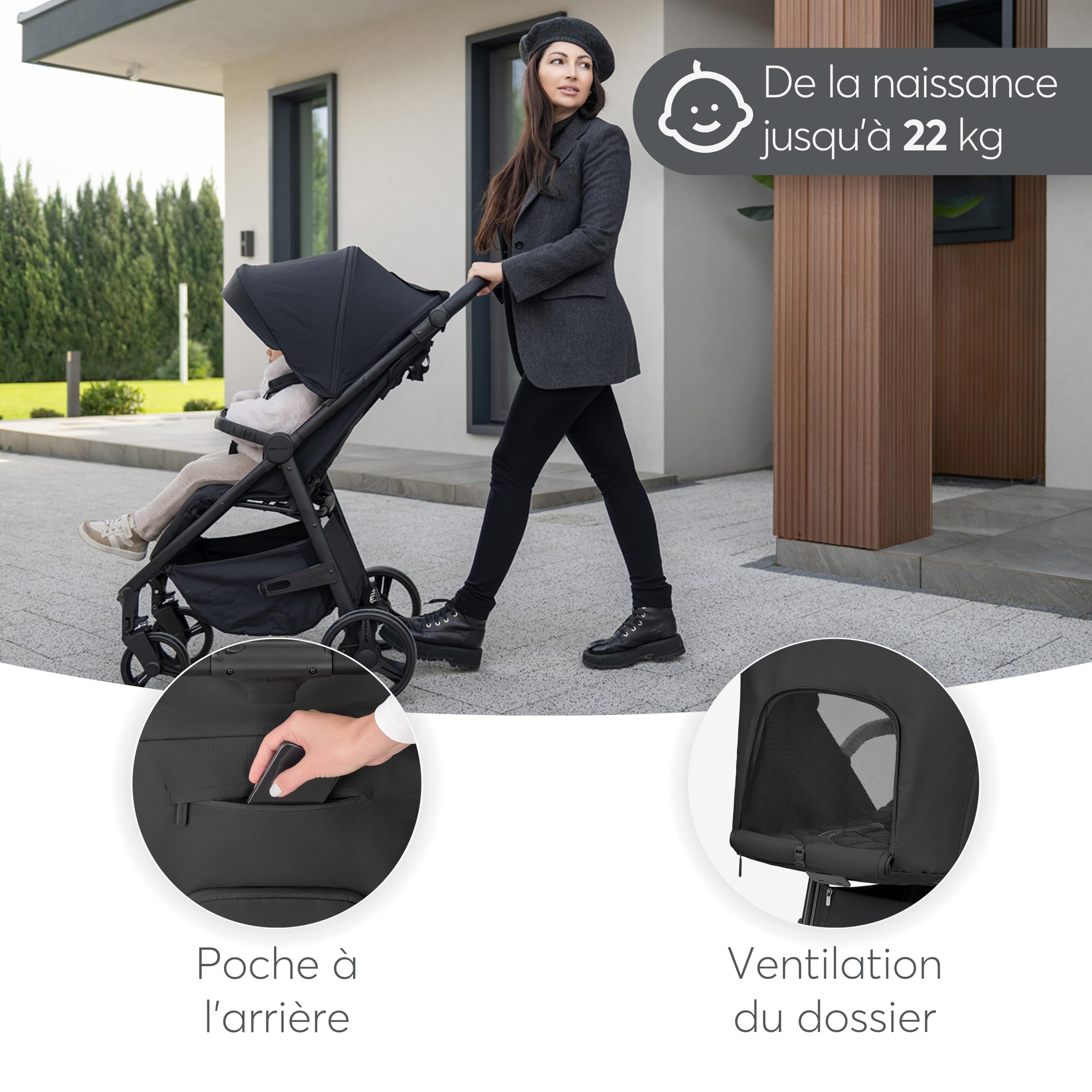 KikkaBoo Poussette Canne Compacte Bébé URBAN, Poussette Compacte Légère, Naissance à 22 kg, Pliage Automatique, Roues EVA avec Suspension, Gris Foncé