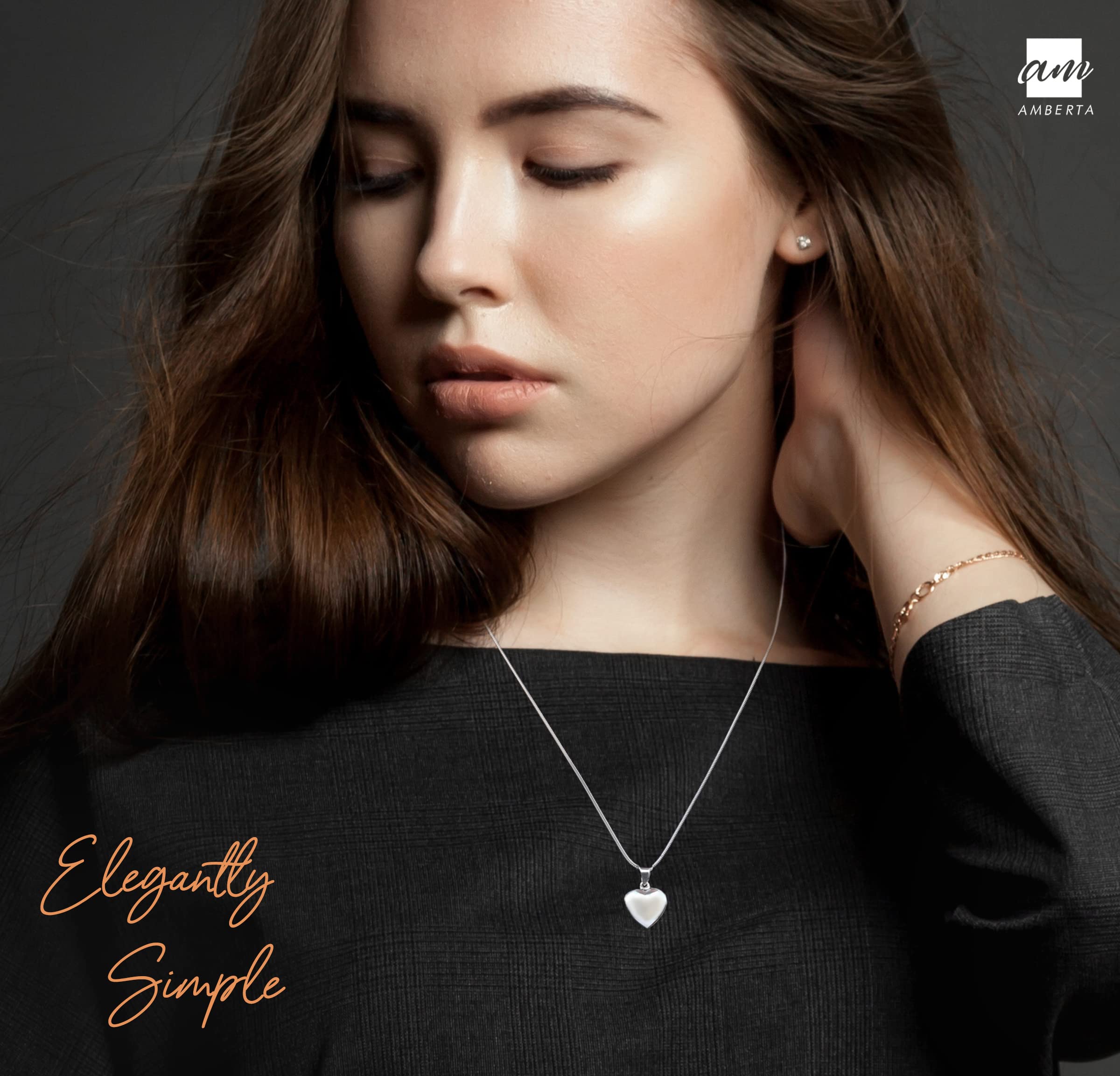 Amberta Medaglione in argento Sterling 925 con ciondolo in diverse forme, da donna, per foto e pietre preziose