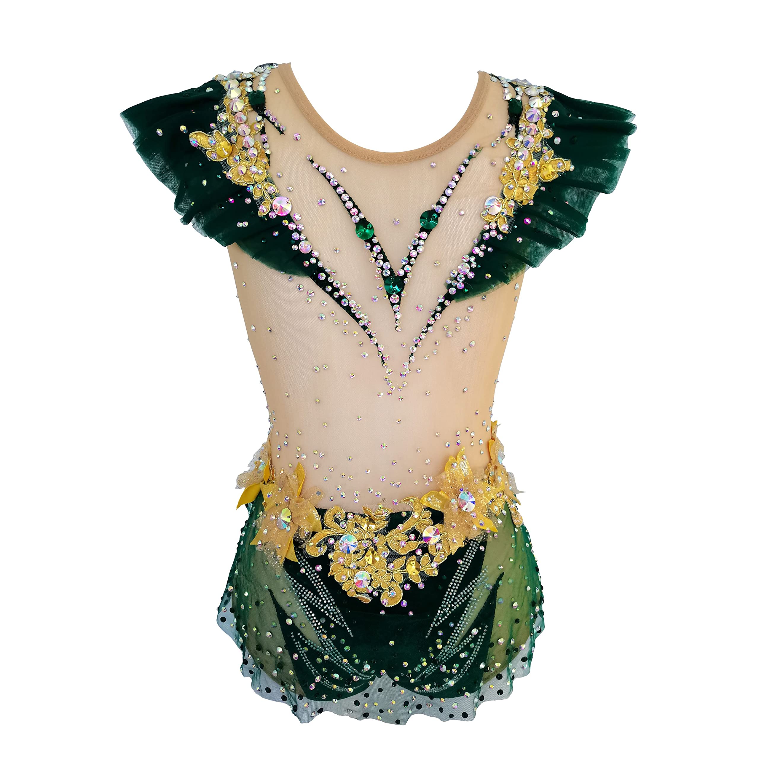 Justaucorps de gymnastique rythmique en velours vert, vert, 5X-Small