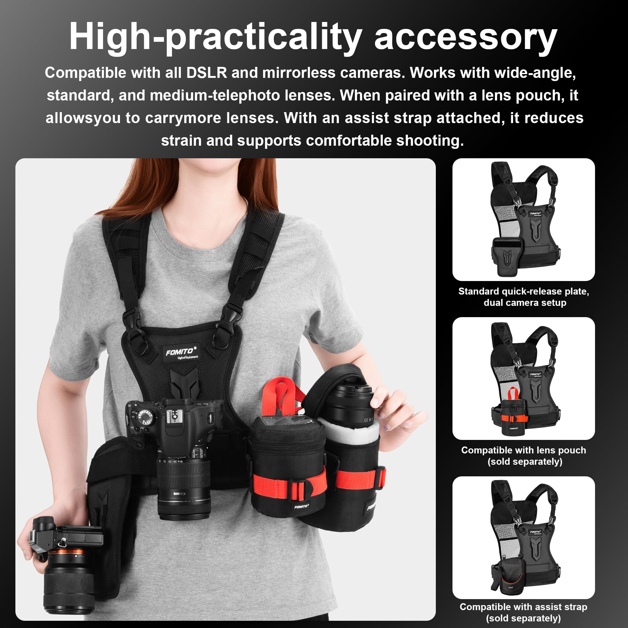 FOMITO Multi doppia fotocamera dual trasporto fotografo Vest con guscio laterale per Canon Nikon DSLR MQ-MSP01 MP1000