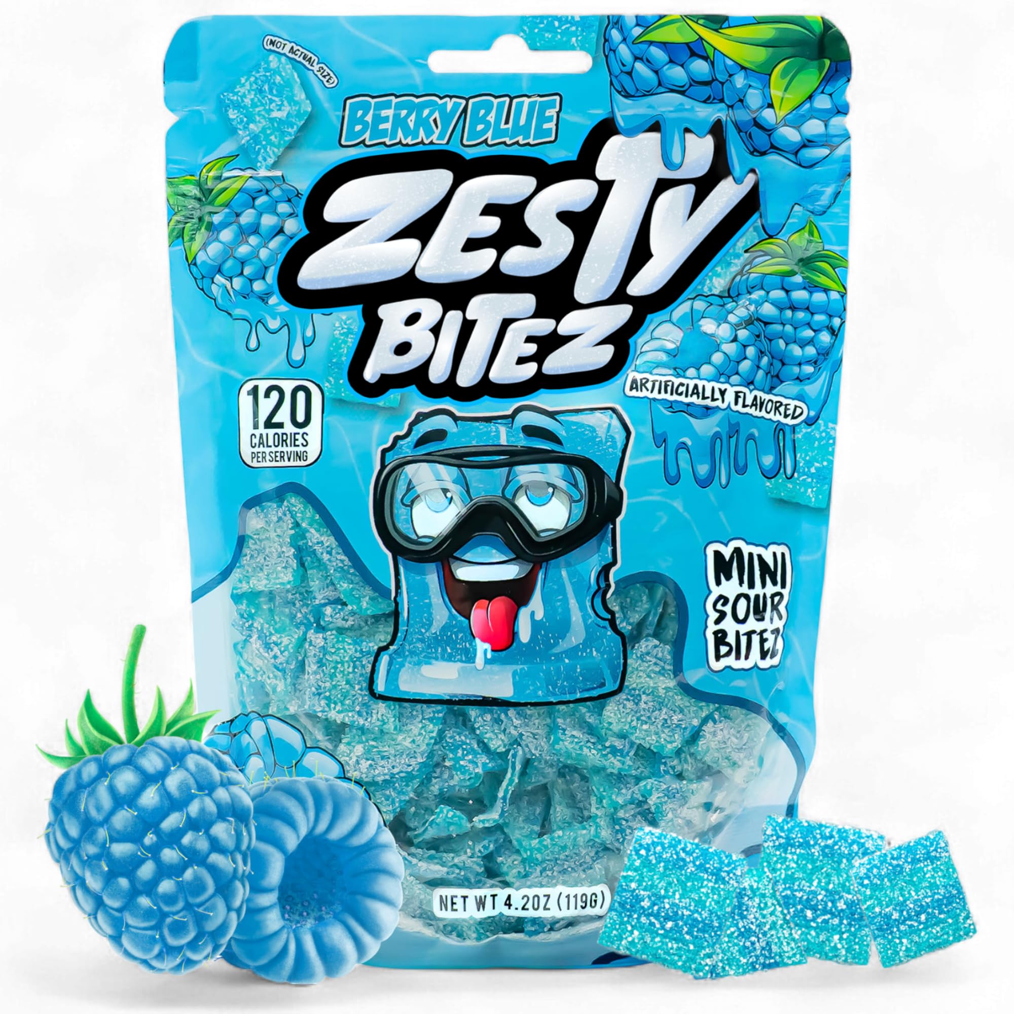 Zesty Bitez Sour Gummy Belt Squares, Sweet and Tangy Candy Strips, 4.2 oz Resealable Bag (Berry Blue)