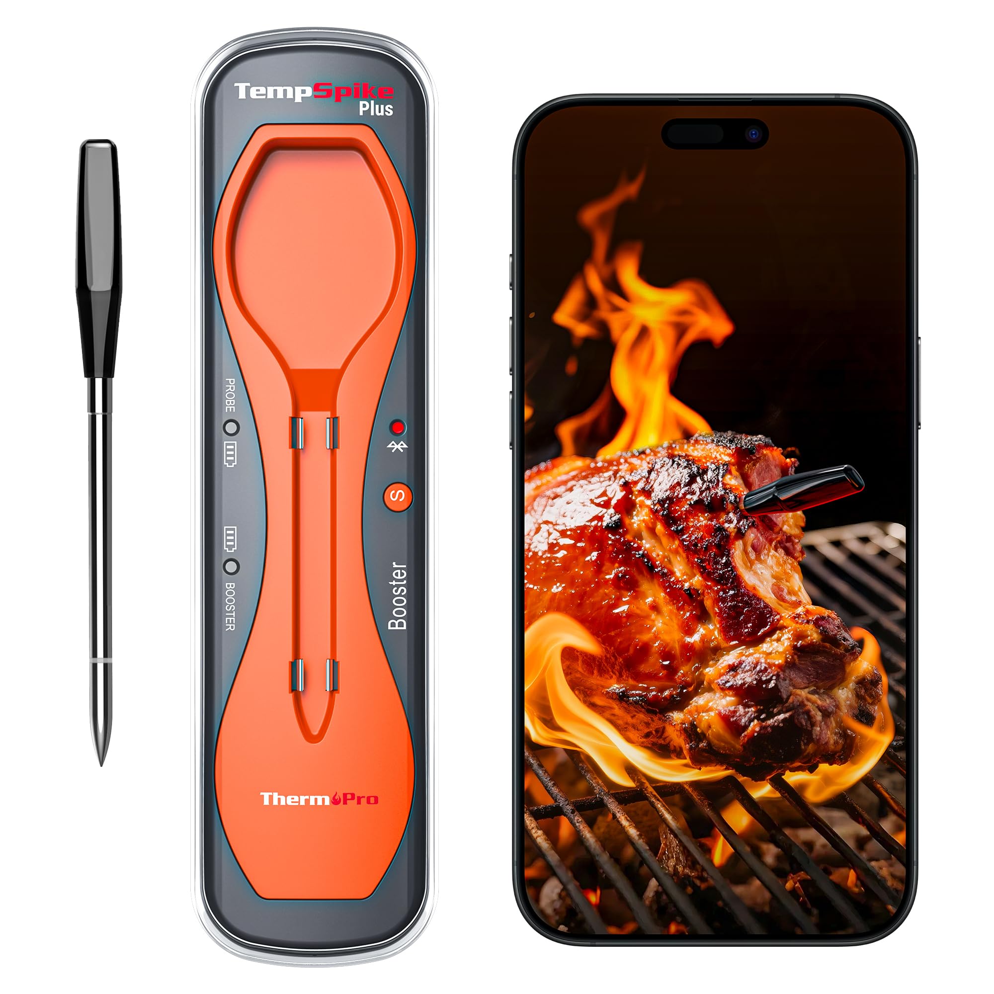 TempSpike Plus 600FT Wireless Meat Thermometer with Upgraded Ultra-Thin Probe, Bluetooth Meat Thermometer Wireless for Outside Grill, Smoker Thermometer for BBQ Oven Rotisserie Sous Vide