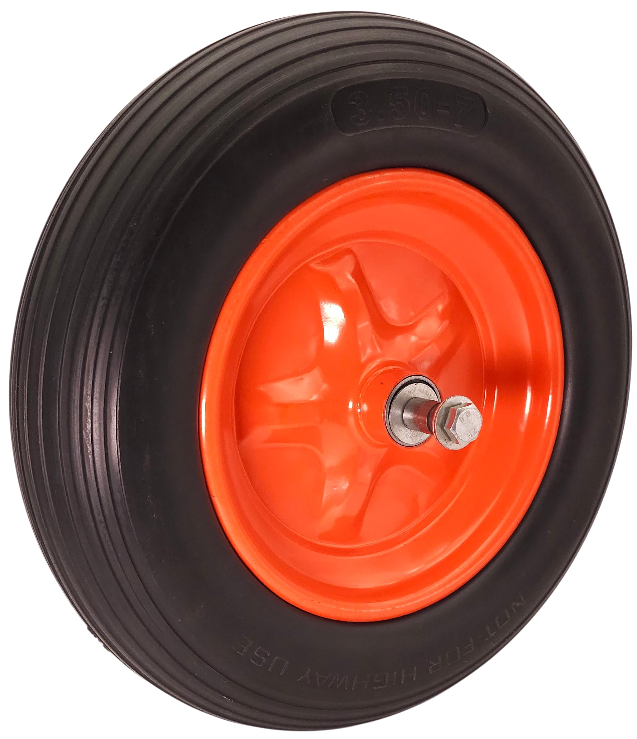 HERO Rueda de carretilla de goma maciza de poliuretano 3.50-7 (diámetro de 360 mm) – Rueda de repuesto con llanta de acero para carretilla/rodamiento de bolas y orificio de eje de 16 mm / rueda a