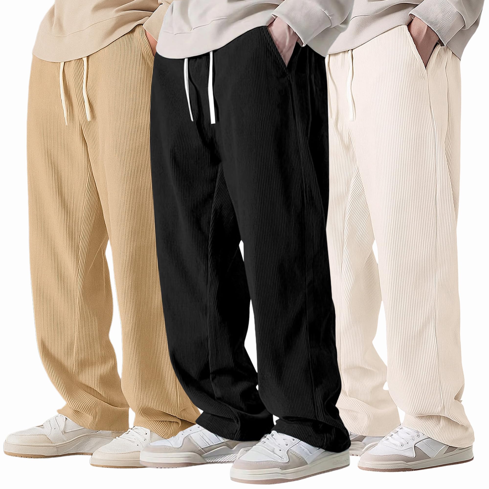 preneum Men Mid Rise Poly Cotton Loose Fit Trouser || Korean Style Travel & Lounge Wear with Pockets (Available in Plus Size) (Combo Pack of 3)-picture-19