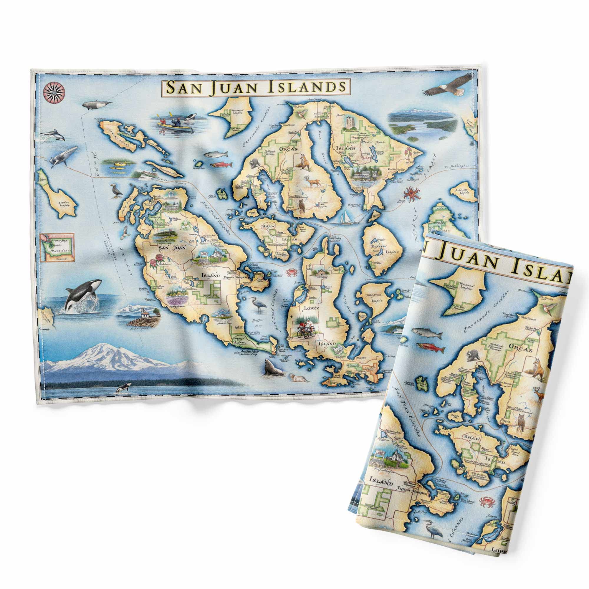 Paño de cocina decorativo de algodón: máxima suavidad y un mapa artístico de las Islas San Juan
