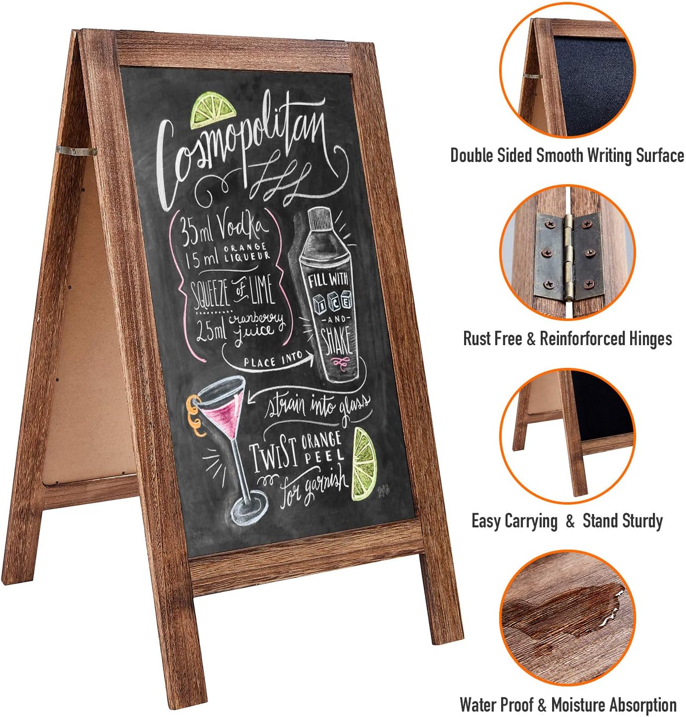 RHF Extra Large 40"x22" Chalkboard Sign, Handcrated A Framed Chalk Board Sign,Sandwich Black Board,Rustic Wedding Signs,Chalkboard Easel,Sidewalk Sign,Double Sided Message Board,Free Standing, Brown : Office Products