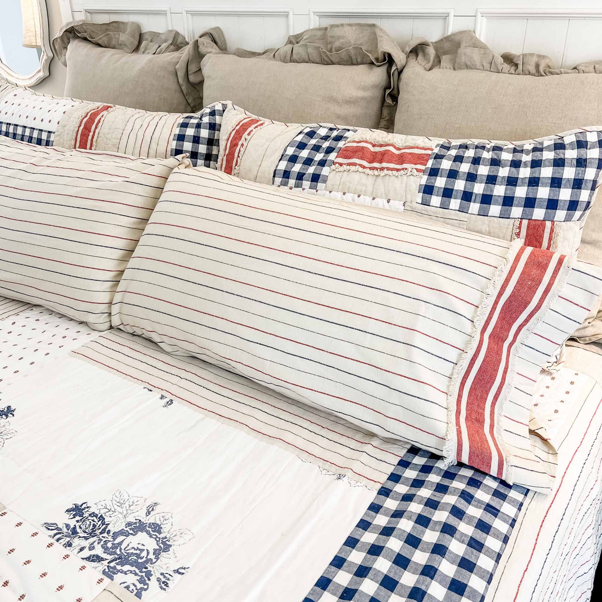 Piper Classics Betsy Striped Pillow Cases, Set of 2, 21" L x 39" W, Red Grain Sack Stripe, Farmhouse, Patriotic, Primitive Americana,