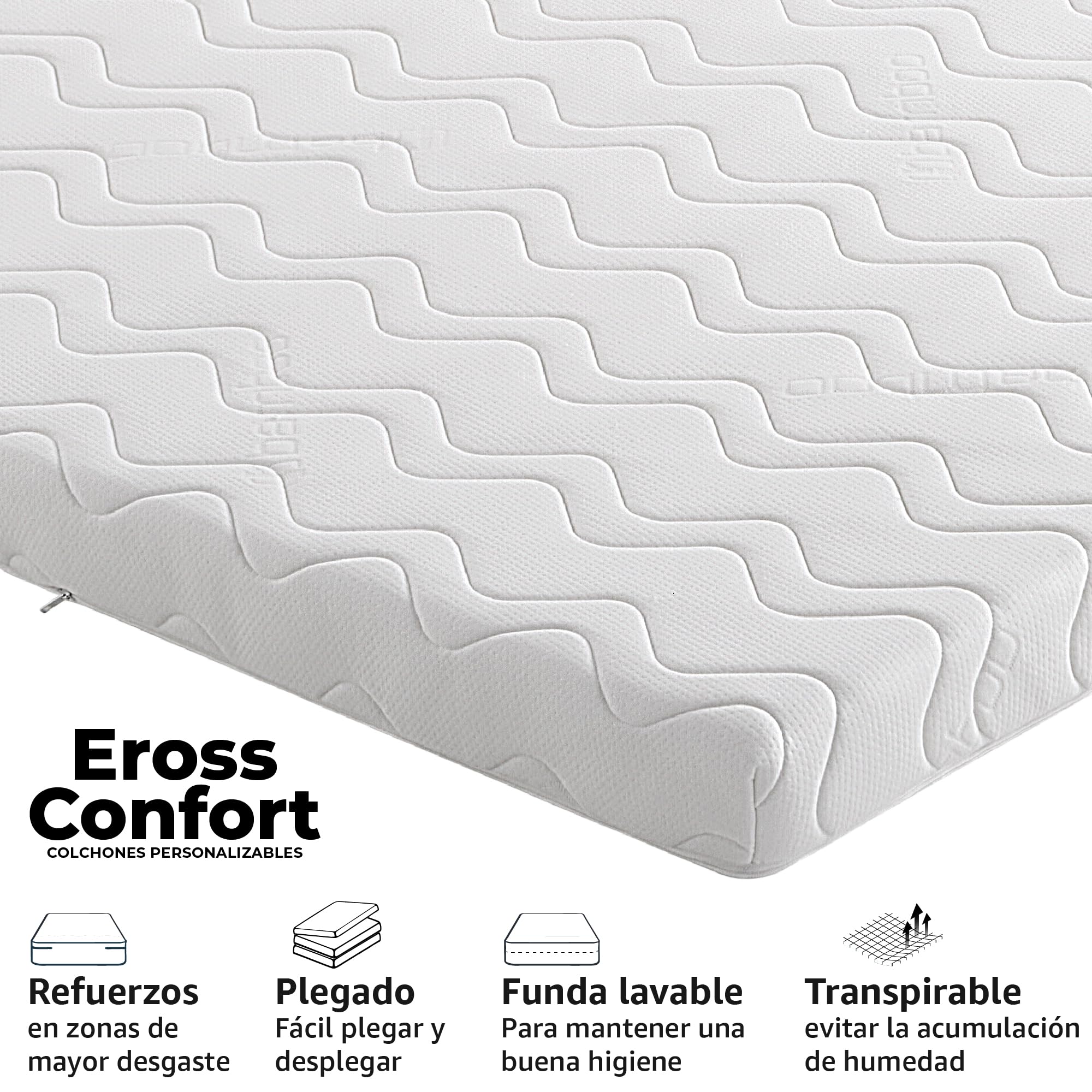 Colchón Clic Clac para Cama 130x190cm. Tratamiento Antibacteriano. Funda con Cremallera Lavable y Transpirable