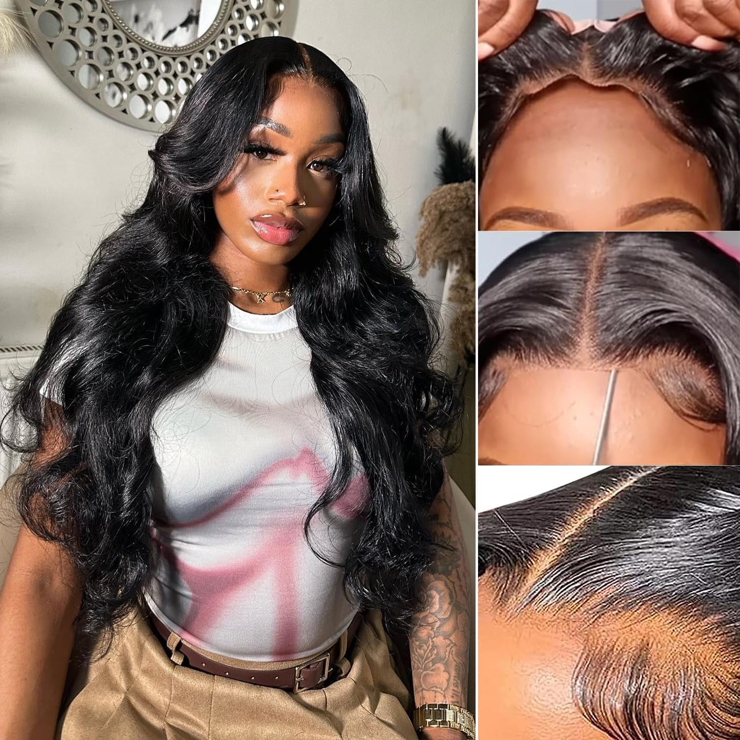 Wear and Go Glueless Wig Body Wave Lace Front Human Hair Wigs Pre Plucked Pre Cut Lace 180 Density 4X4 HD Lace Closure Human Hair Brazilian Virgin Human Hair for Black Women Natural Hairline 26 Inch