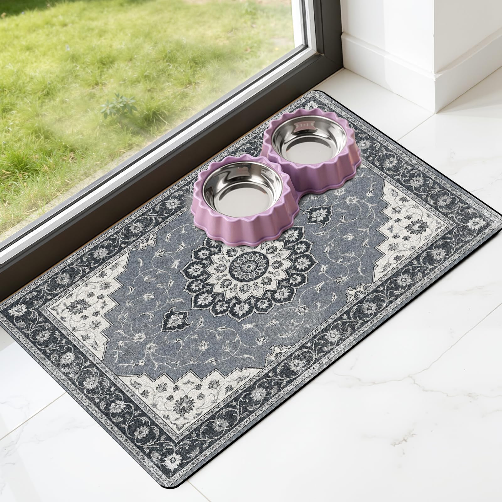 Dog Food Feeding Mat - Absorbent Diatomite Pet Dog Cat Bowl Mats for Food and Water Anti Slip
