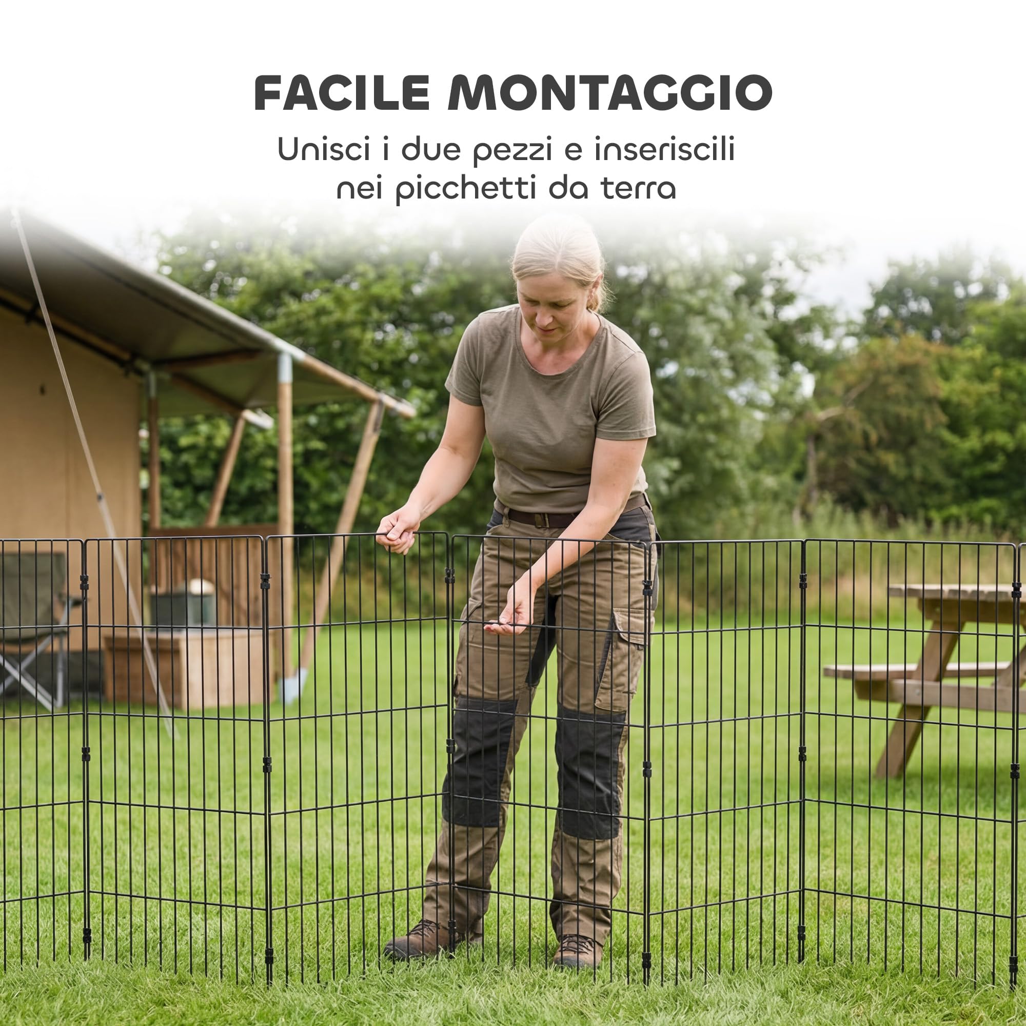 PawHut Recinto per Cani Pieghevole in Metallo, Recinto Espandibile per Animali con Picchetti per Interni ed Esterni, 50 x 80 cm, 8 Pannelli, Nero