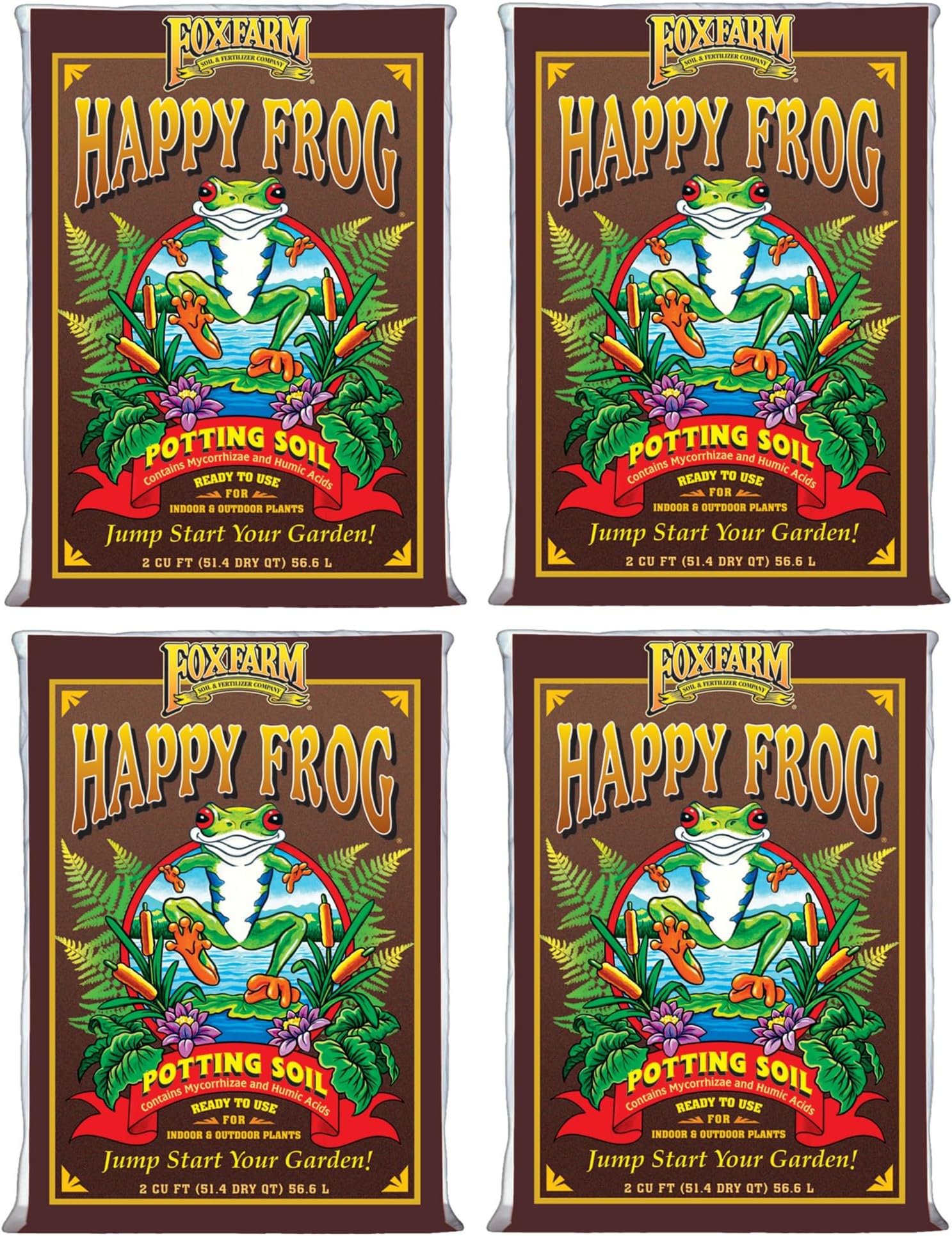 FoxFarm Happy Frog Potting Soil, 2cu ft (Pack of 4) - for Indoor/Outdoor Container Plants, Improves Root Efficiency, pH Adjusted for Optimal Nutrient Uptake - Contains Mycorrhizae and Humic Acids