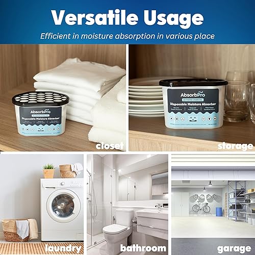 Miniatura 6 de Tina absorbente de humedad con carbón activado - Paquete de 6 - Caja eliminadora de olores desechable de 10.5 onzas y deshumidificador para garaje,