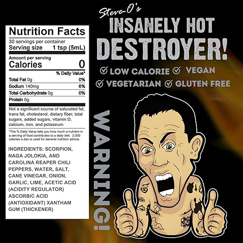Miniatura 2 de Steve-O's Salsa picante - Salsa picante Destroyer  Con ajo y escorpión, Naga Jolokia y pimientos Carolina Reaper (5 fl oz)
