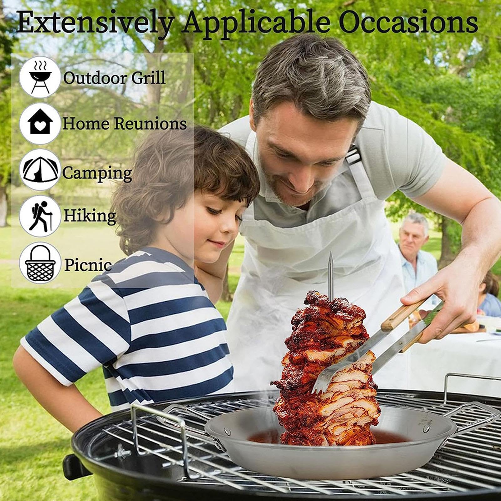 Spiedino Verticale In Acciaio Inox Per Al Pastor - Supporto Per Griglia Con 3 Spiedini (20/25/30 Cm) + Guanti E Spazzola
