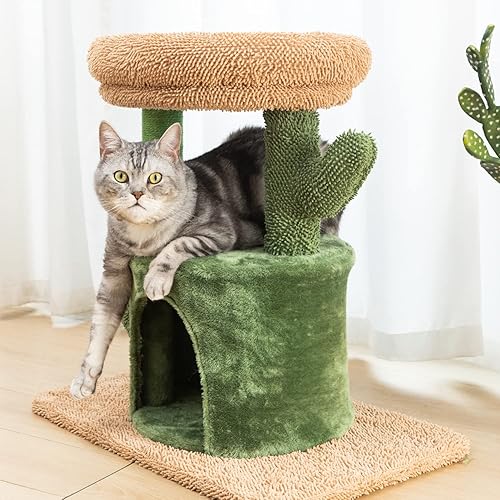Miniatura 6 de Kilodor Árbol para gatos de interior torre de cactus de 245 pulgadas con gran percha superior acolchada casa de condominio para gatitos poste